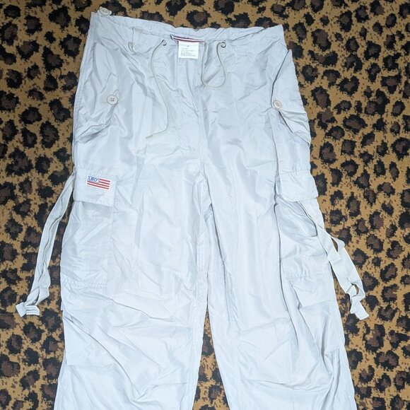 Vintage  UFO Steel Gray Cargo Parachute Pants sz M Rave/Skater - silky feel - Picture 1 of 7